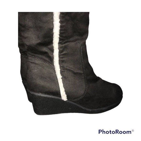 GAP Charcoal Faux Suede And Fur Wedge Boots Women’s Size 9 - Picture 11 of 14